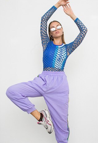 VINTAGE MESH TOP INDIGO BLUE RAVE EDGY FESTIVAL