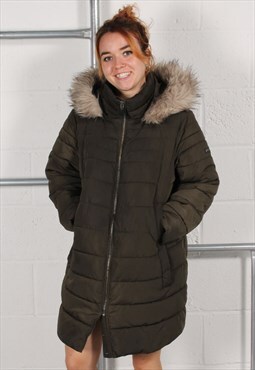 Vintage DKNY Parka Coat in Green Quilted Puffer Jacket XL