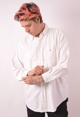 RALPH LAUREN MENS VINTAGE SHIRT XL WHITE 90S