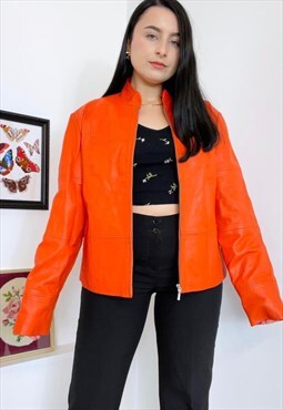 Vintage 90s Orange Leather Jacket