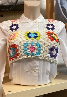 Handmade granny squares white crochet crop top