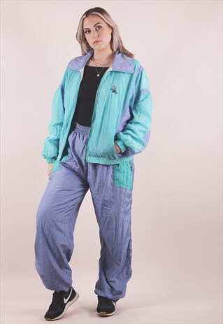 VINTAGE 90S FULL BLUE SHELL SUIT TRACKSUIT /A16066
