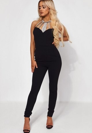 GIGI BLACK EMBELLISHED BACKLESS JUMPSUIT