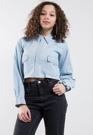 VINTAGE 90'S DENIM REWORKED CROP SHIRT