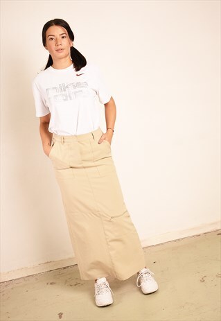 VINTAGE Y2K RETRO NEUTRAL REGULAR WAIST CARGO MAXI SKIRT