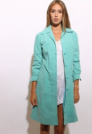 VINTAGE 1970'S 70'S AQUA BLUE ULTRA SUEDE SHIRT DRESS S-M