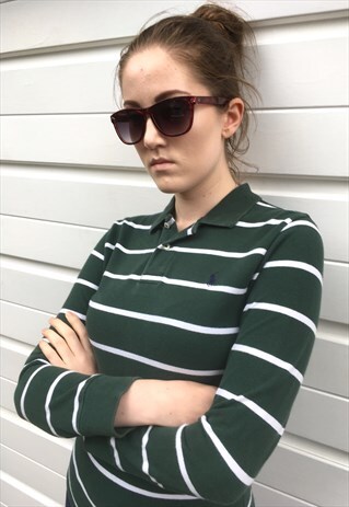 WOMENS RALPH LAUREN LONG SLEEVE GREEN STRIPY POLO SHIRT TOP