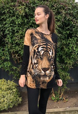 Oversized Jumper with Tiger Face Print