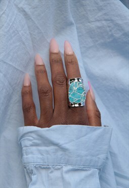 Longline 'molten' turquoise stone silver cuff ring