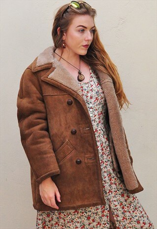 VINTAGE 70S CHOCOLATE BROWN SHEEPSKIN SHEARLING COAT