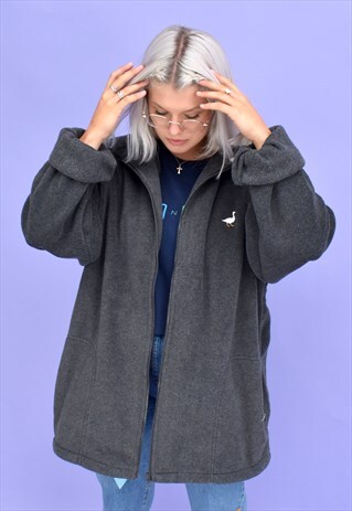 G&G UNISEX CHARCOAL FULL ZIP GOOSE FLEECE