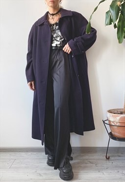 Vintage 90's Navy Oversized Classic Wool Cashmere Maxi Coat