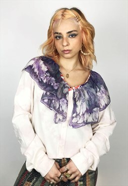 Upcycled Reworked Ruffled Blouse in Lilac And Cotton Candy
