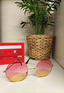 Ombre Pink & Yelow John Lennon Circle Sunglasses