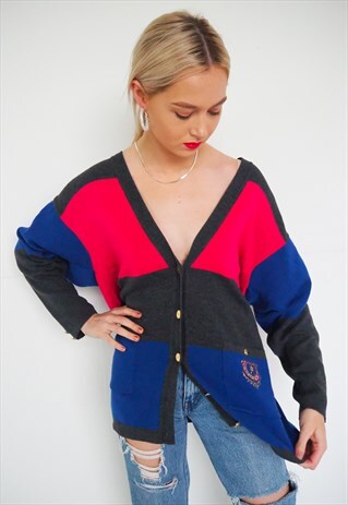 VINTAGE COLOUR BLOCK BUTTON UP CARDIGAN