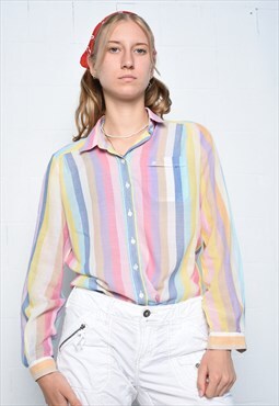 Vintage 80s JACQUES BRITT multicolour blouse shirt top 