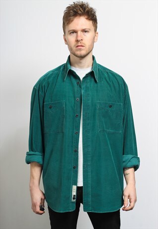 VINTAGE CORDUROY CORD SHIRT GREEN