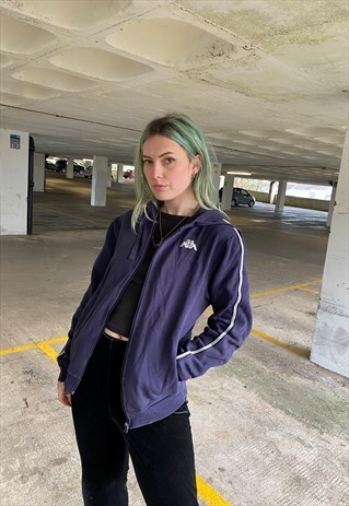 Vintage Kappa Navy Embroidered Spellout Hoodie