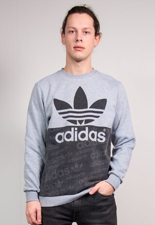 VINTAGE 90'S GREY ADIDAS TREFOIL LOGO SWEATSHIRT JUMPER