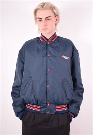 MENS VINTAGE VARSITY BOMBER JACKET XXL BLUE 90S