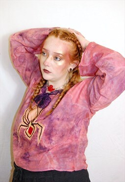 Tie Dye Pink And Purple Grunge Boxy Top W Spider Design XL