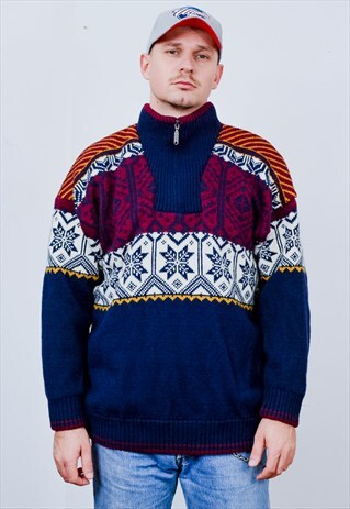 NORWEGIAN SWEATER WOOL PULLOVER FAIR ISLE NORDIC LINED XXL