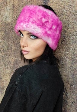 Faux fur headband luxury fleece head cover fluorescent pink