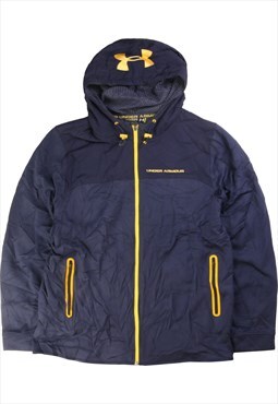 Vintage 90's Under Armour Puffer Jacket Hooded Zip Up Navy