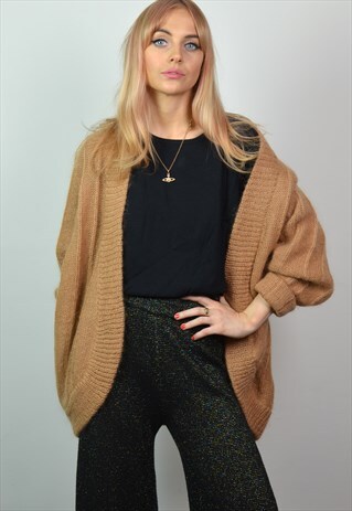 VINTAGE OVERSIZED LIGHT CAMEL BROWN KNITTED CARDIGAN