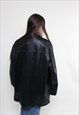 VINTAGE 90S LEATHER TRENCH COAT BLACK LEATHER OVERCOAT