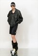 90'S VINTAGE TRASHY LOOK OVERSIZED LEATHER JACKET IN BLACK