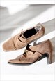 SQUARE TOE 90S HEELS GENUINE LEATHER VINTAGE SHOES TAN