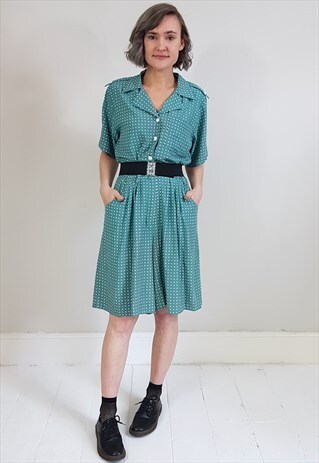 VINTAGE 80'S GREEN AND WHITE POLKA DOT PLAYSUIT