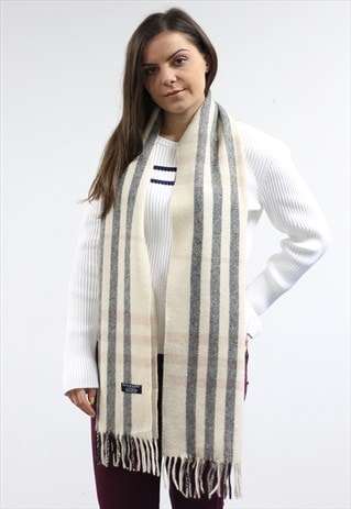 VINTAGE CASHMERE CHECKED SCARF CREAM-AS172