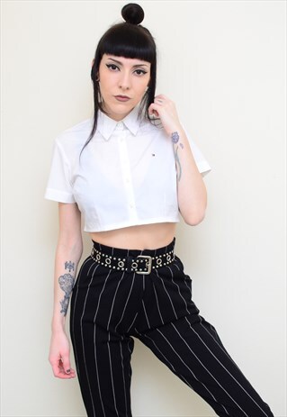Y2K WHITE TOMMY HILFIGER REWORKED CROPPED SHIRT