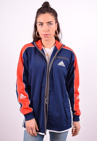 ADIDAS WOMENS VINTAGE HOODIE JACKET XL BLUE 90'S