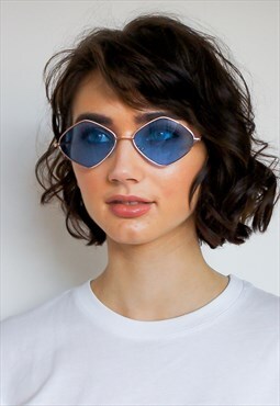 Blue diamond shape sunglasses