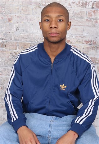 VINTAGE ADIDAS LOGO THREE STRIPE TRACK JACKET BLUE