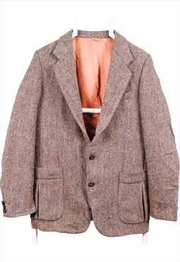 Vintage 90's Harris Tweed Blazer Tweed Wool Jacket Tan Brown