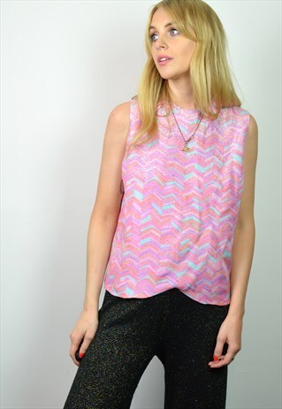 VINTAGE 60S PINK PEACH & SILVER METALLIC PARTY TOP