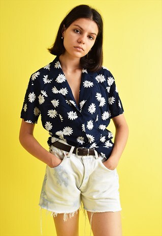 90'S RETRO FLORAL DAISY PRINT SHIRT BLOUSE TOP
