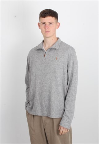 VINTAGE POLO RALPH LAUREN 1/4 ZIP SWEATSHIRT GREY