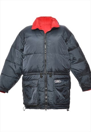 VINTAGE BEYOND RETRO NAVY & RED CONTRAST PUFFER COAT - XL