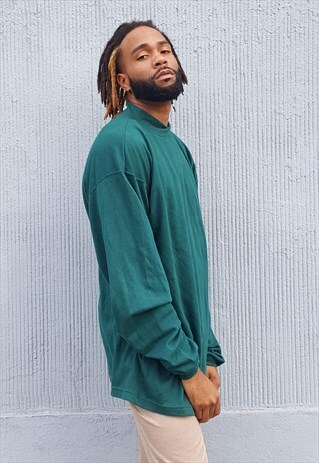 90S MINIMALIST OVERSIZE SPORTWEAR GREEN MOCK TURTLE NECK