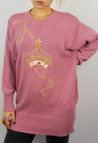VINTAGE 80'S "QUEEN" COTTON KNIT JUMPER PULLOVER / DRESS