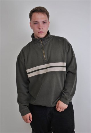VINTAGE GREEN WORKER ZIPPER HIGH NECK SWEATSHIRT