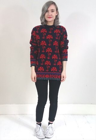VINTAGE 80'S RED AND BLUE FLORAL OVERSIZED JUMPER