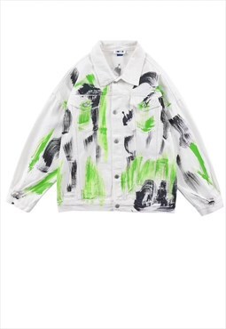 Tie-dye denim jacket paint splatter jean coat in neon green