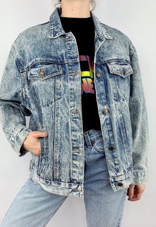 VINTAGE 80S TIE DYE OVERSIZED DENIM BOMBER ACID WASH JACKET