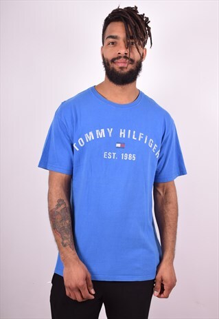 TOMMY HILFIGER MENS VINTAGE T-SHIRT TOP MEDIUM BLUE 90S